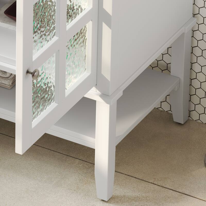 36" Storage Cabinet for Bathroom Vanity with Sink, Textured Glass Doors, Open Shelf, Silver Metal Knobs and Adjustable Shelf