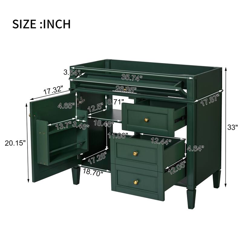 36'' Bathroom Vanity without Top Sink, Modern Bathroom Storage Cabinet with 2 Drawers and a Tip-out Drawer, Solid Wood Frame