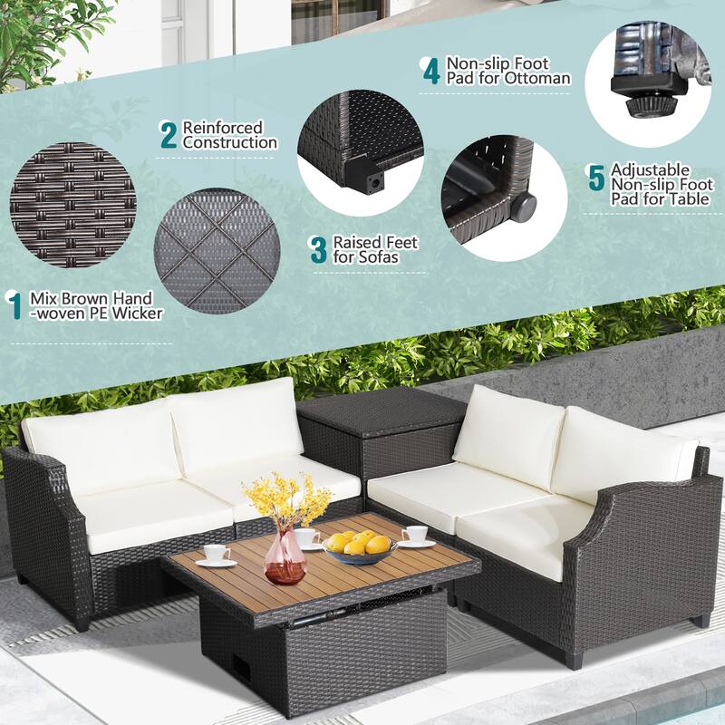 7pcs Patio Rattan Cushioned Furniture Conversation Set Sectional Sofa