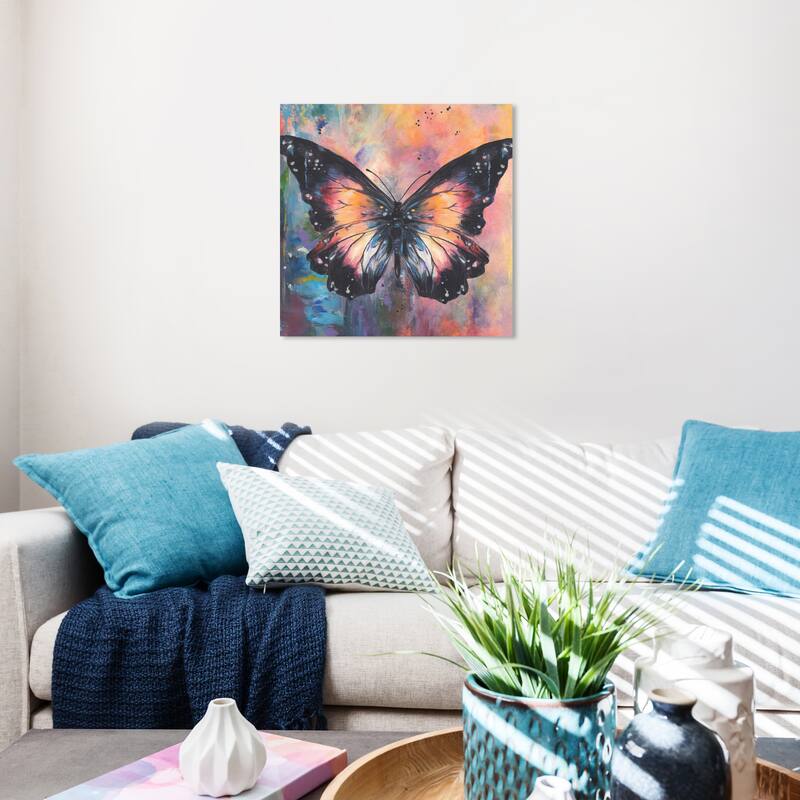 Wynwood Studio Canvas Animals Rainbow Butterfly Black and Modern & Contemporary Wall Art Canvas Print - 20 x 20