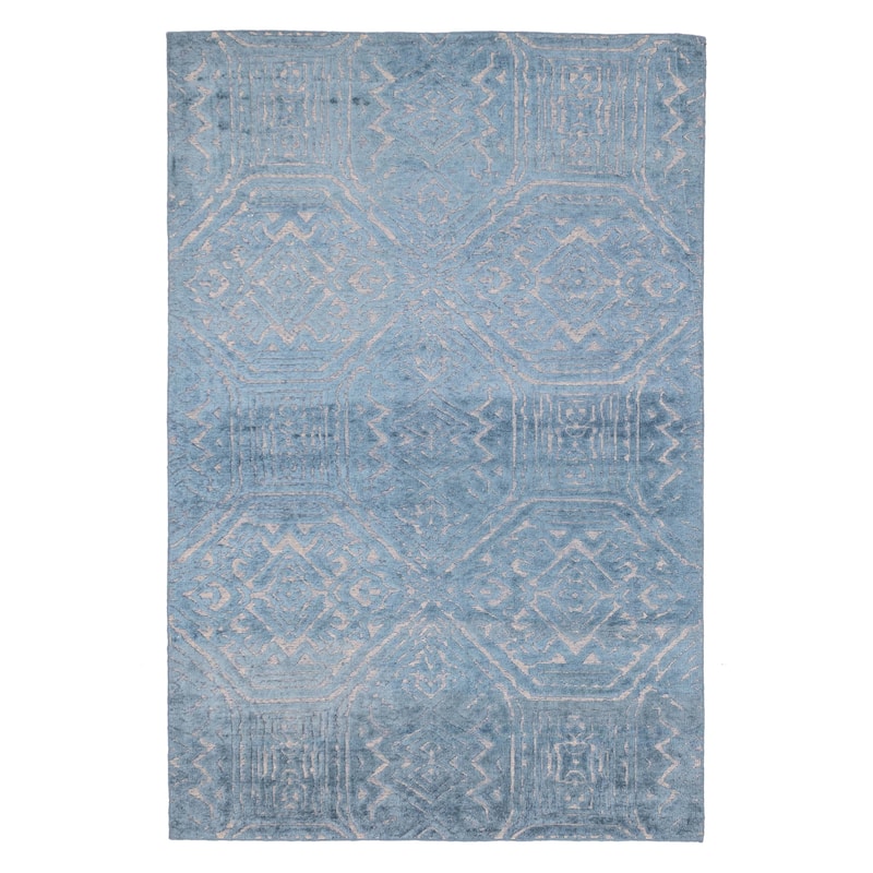 ECARPETGALLERY Hand-knotted Elysian Turquoise Viscose Rug - 5'3 x 7'9