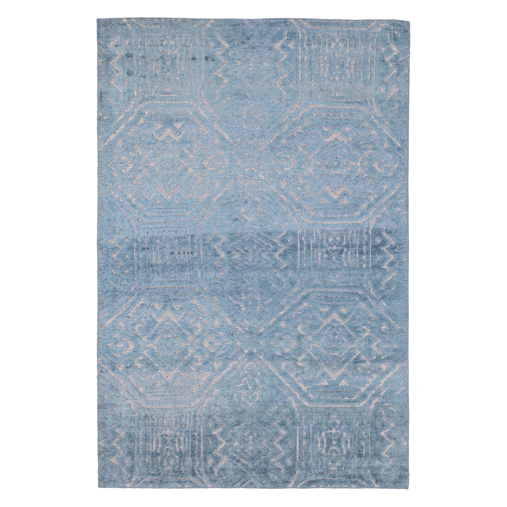 ECARPETGALLERY Hand-knotted Elysian Turquoise Viscose Rug - 5'3 x 7'9