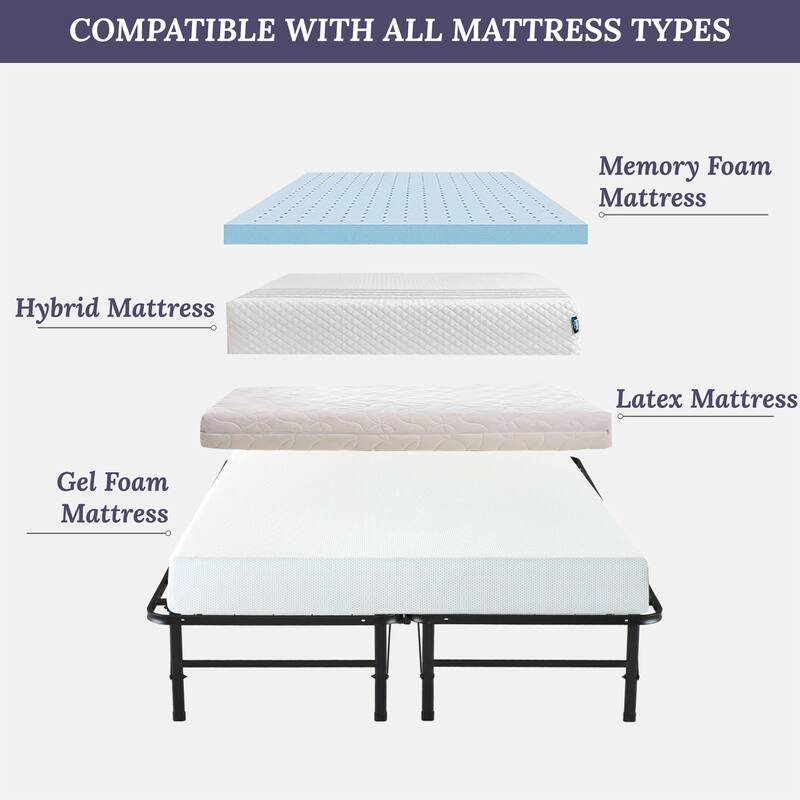 Heavy Duty Foldable Bed Frame with Steel Metal Slats Mattress Foundation