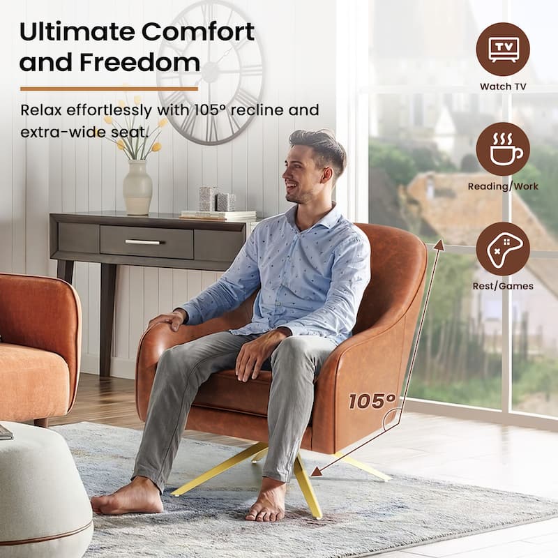 Modern Upholstered 360-degree Swivel Accent Chair Faux Leather Sofa Chair
