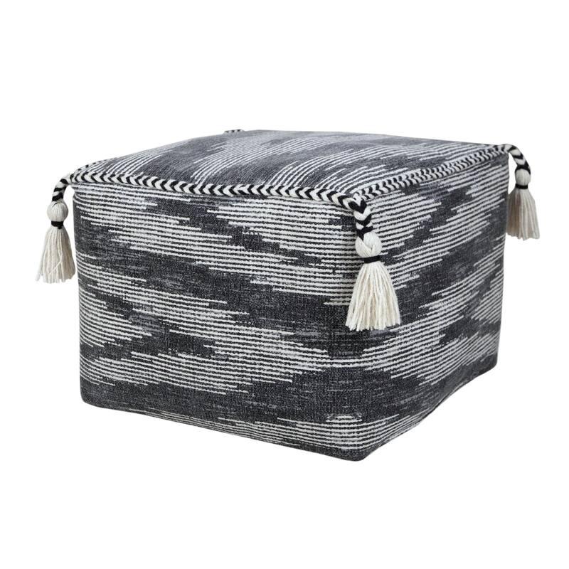 18" Black Gray Electrostatic Geometric Hcrafted Square Pouf Ottoman