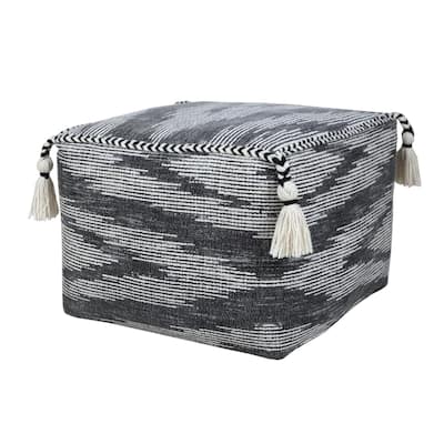 18" Black Gray Electrostatic Geometric Hcrafted Square Pouf Ottoman
