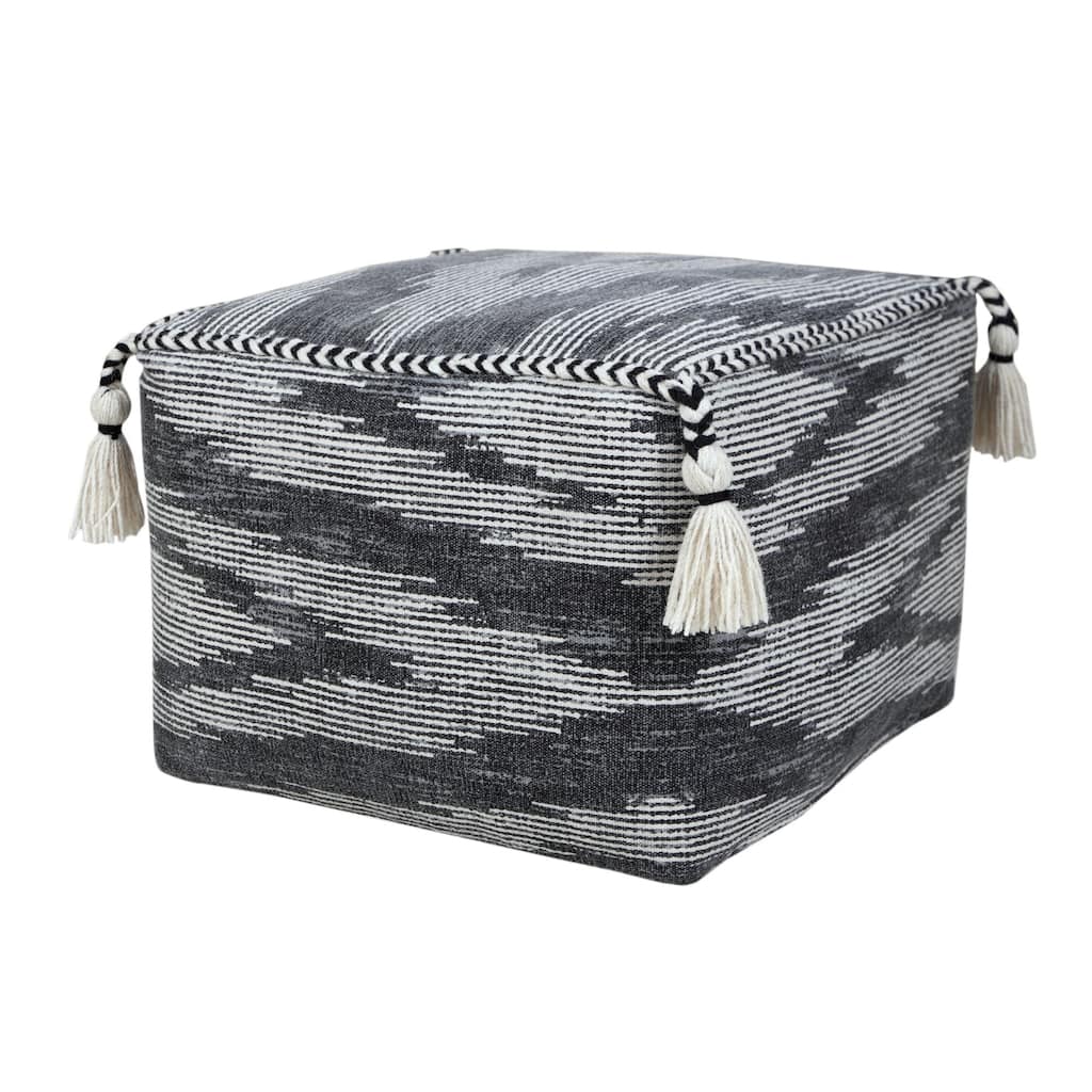 18" Black Gray Electrostatic Geometric Hcrafted Square Pouf Ottoman