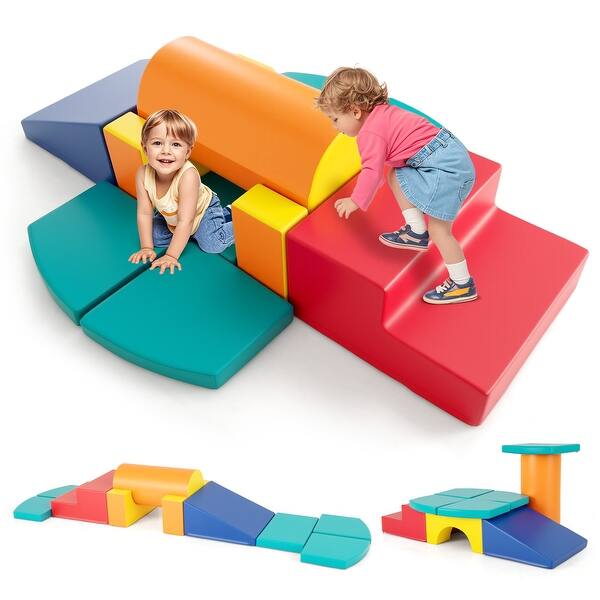 slide 2 of 10, Gymax 10 Pieces Foam Climbing Blocks Set w/ PU Leather Surface for 1-3 Multi - Kids