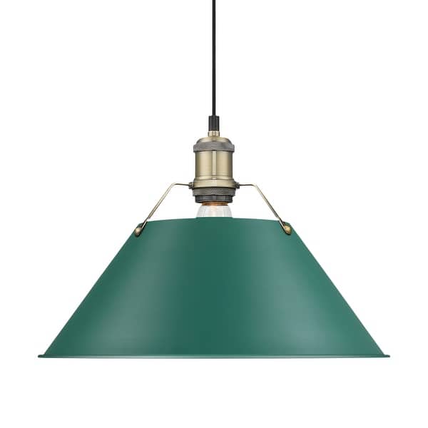 slide 2 of 2, Yep by Golden Lighting Orwell 1-light 14in Pendant in Aged Brass and Pine Green shade - Large Pendant - 14"