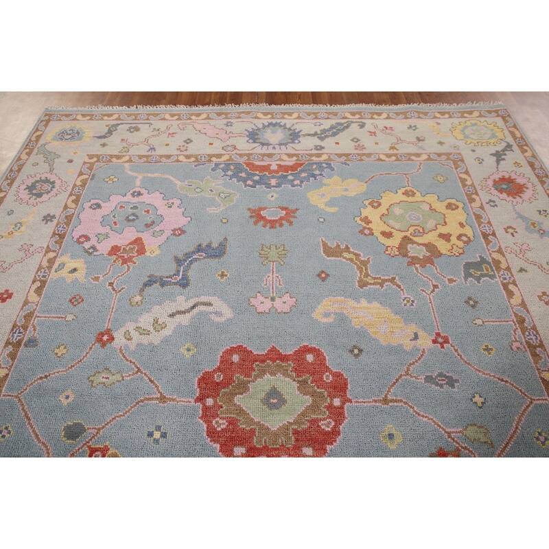 Light Blue Oushak Area Rug Handmade Living Room Wool Carpet - 8'1"x 10'1"
