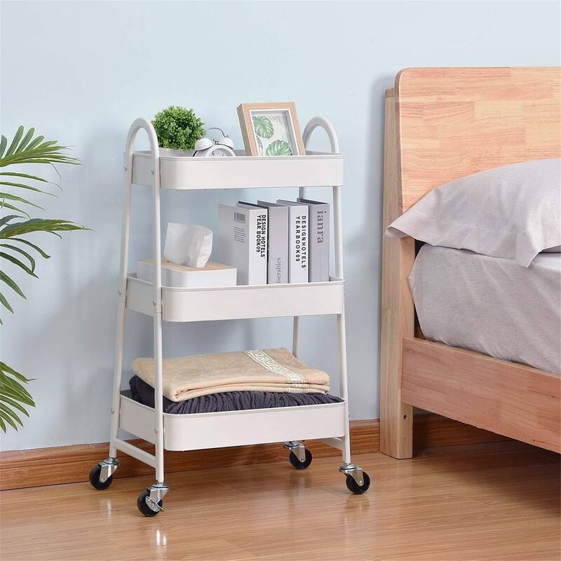 3-Tier Rolling Cart - 16.9"D x 12"W x 32.2"H