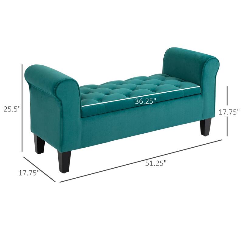 Storage Bench Ottoman Bench with Armrests, Chic Decorative Bench Window Bench Green Vanity Bench with Wood Legs