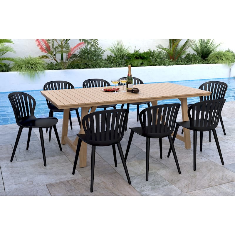 Amazonia Branford 9pc FSC Certified Reclaimed Teak Outdoor Patio Dining set - Black Sidechair - Aluminum Legs