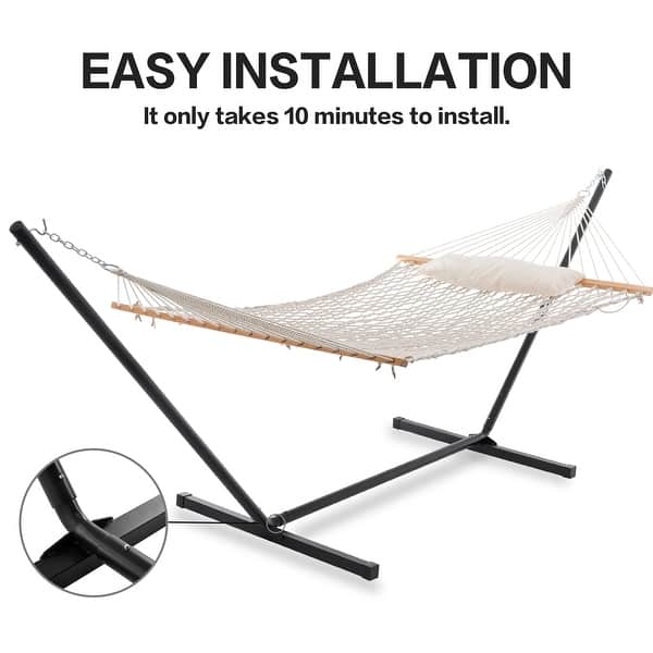 Double Rope Hammock with Stand Included, 12ft Heavy Duty Stand 2 Person