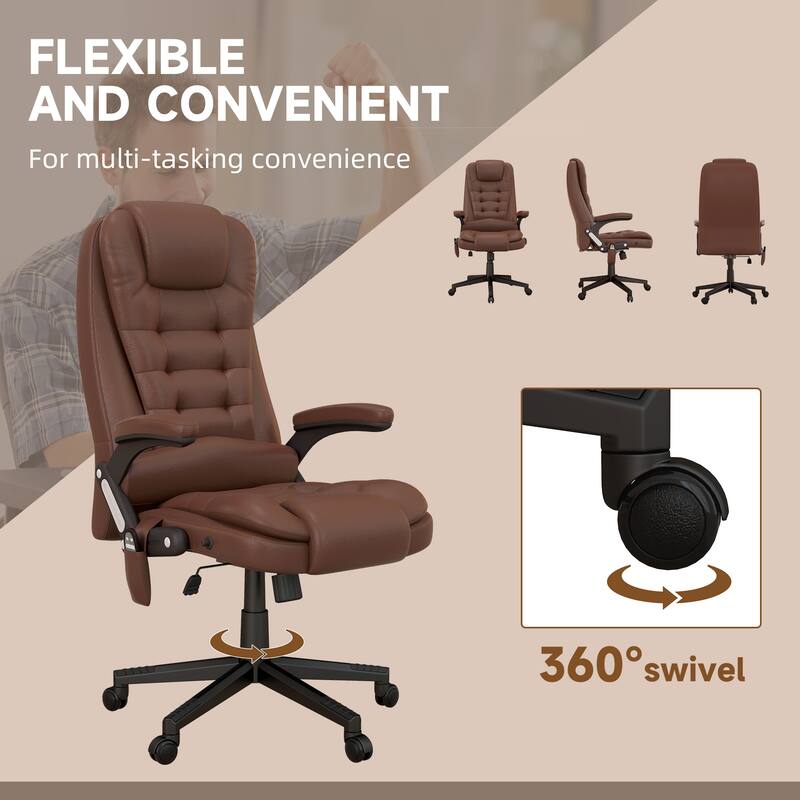 Brown Massage Desk Chair Gaming Chair with Wheels, Stylish Computer Chair Office Chair with Heat and High Back