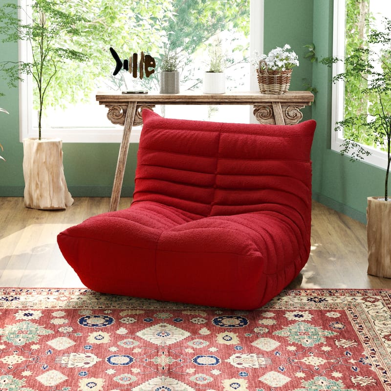 Teddy Fabric Lazy Sofa Floor Couch Bean Bag Chair for Living Room - Pink-single sofa