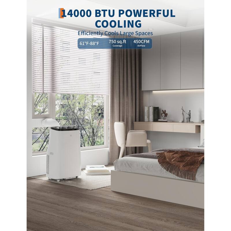 14000 BTU Portable Air Conditioner 3-in-1, for 600-750 sq ft Rooms