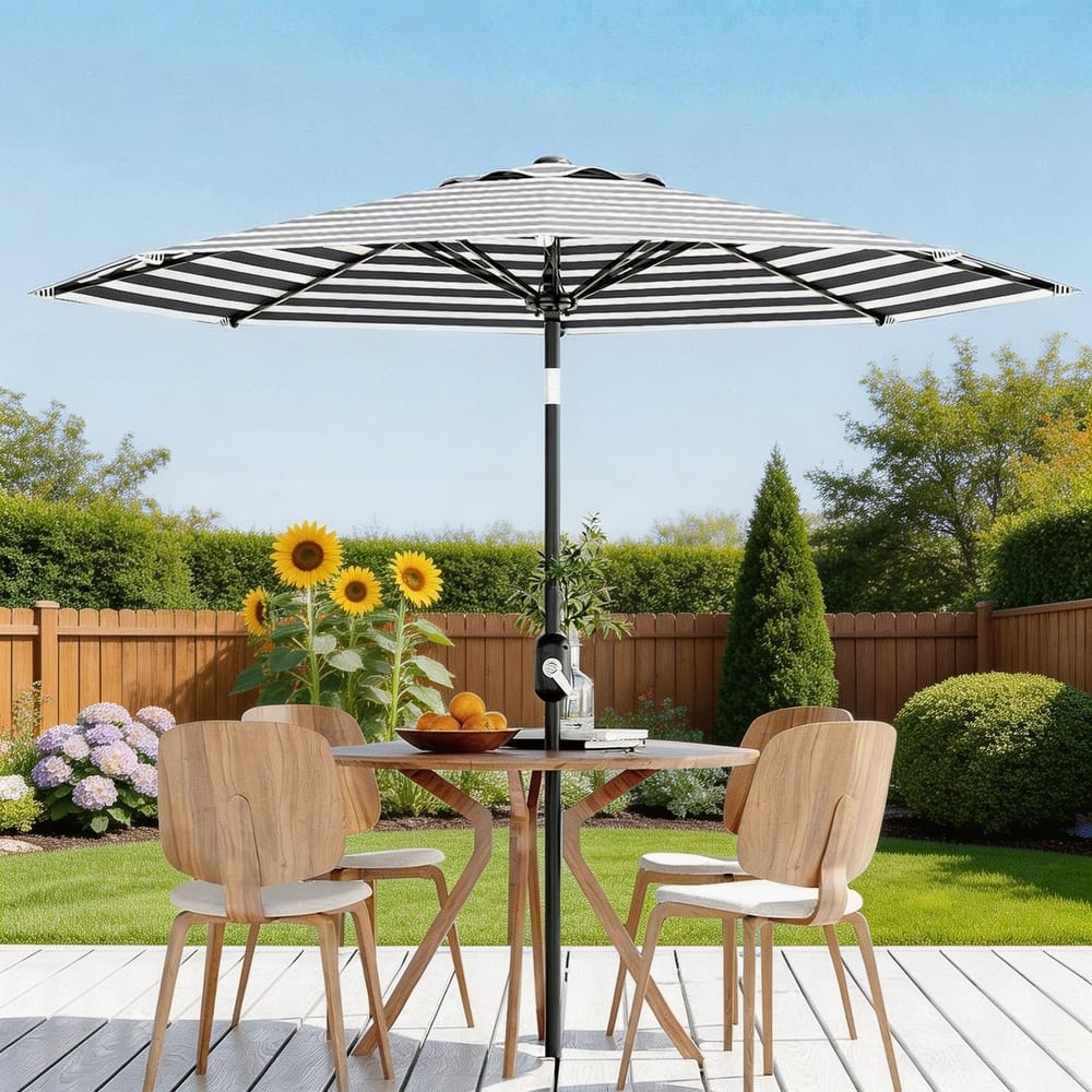 9 ft Patio Umbrella, with Crank Lift & Push Button Tilt, 8 Sturdy Ribs