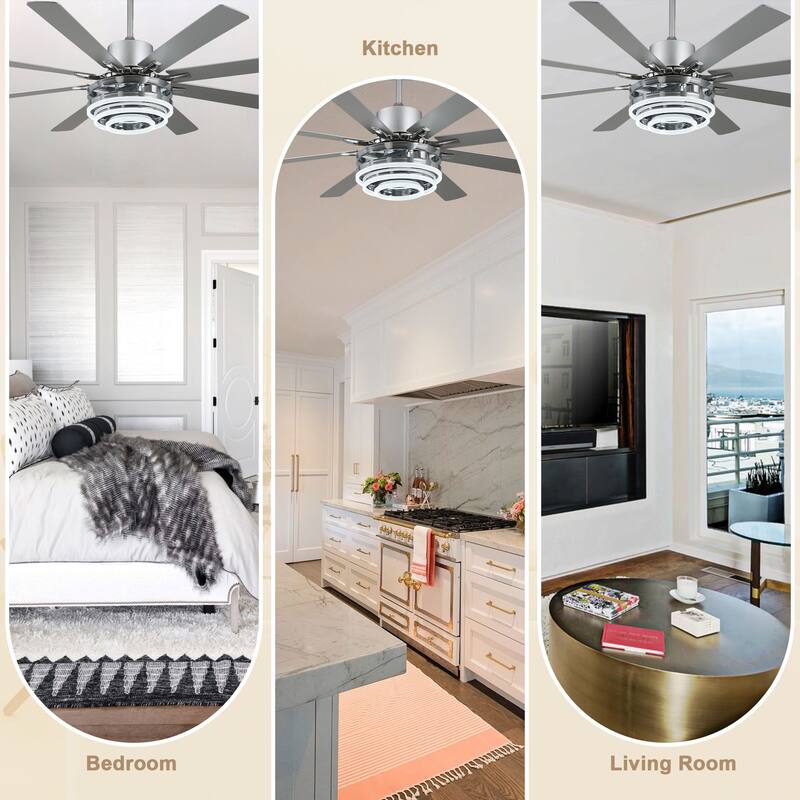 Bella Depot 72" Modern Large Ceiling Fan with Dimmable LED Light and Remote Control 6-Speed Reversible DIY Shade Chandelier