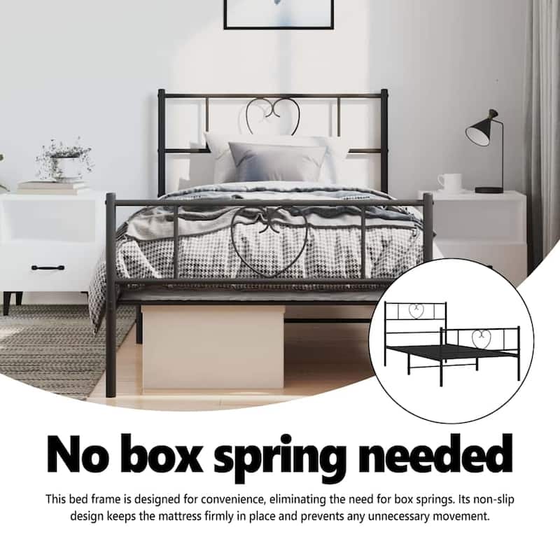vidaXL Twin XL Metal Bed Frame with Headboard, Black, No Mattress - 81.5" x 41.3" x 35.4"