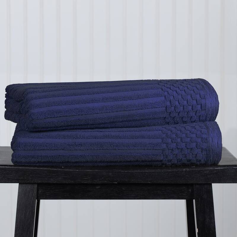 Superior Ribbed Cotton Absorbent Heavyweight Bath Towel Set - 2PC Bath Towels - Navy Blue