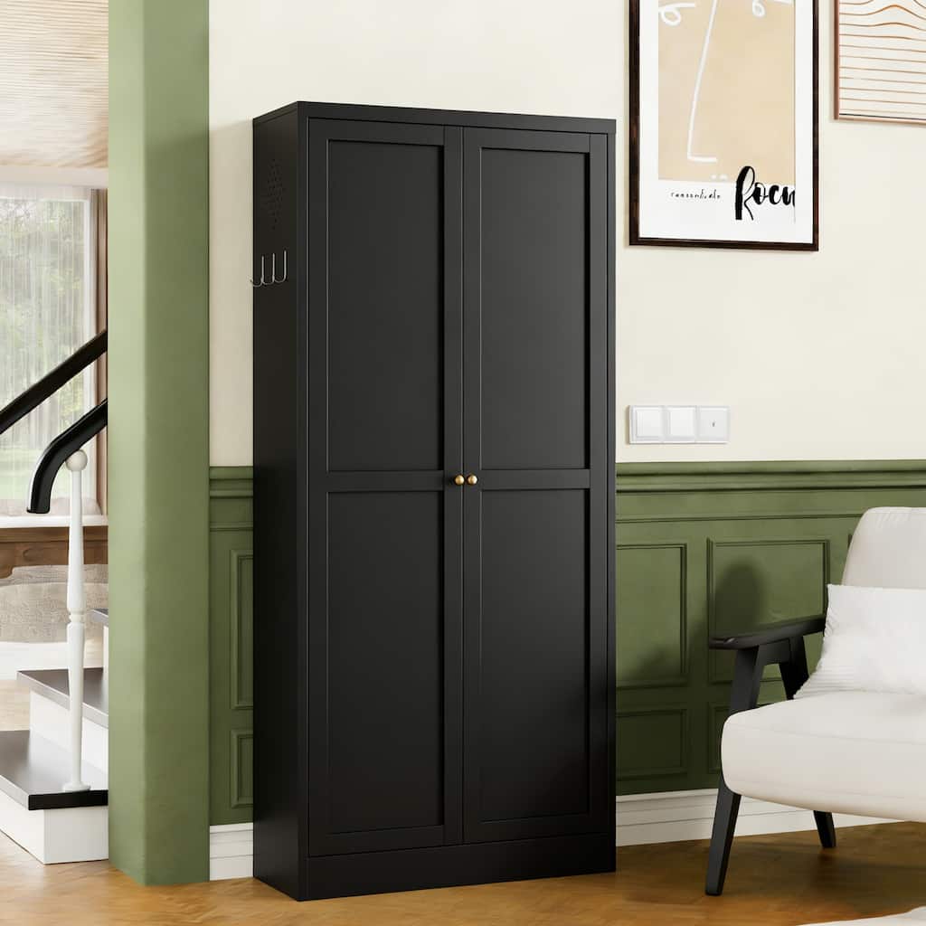 Black Storage Cabinet Pantry Cabinet with Adjustable Shelves, Minimalist Coffee Cabinet Base Cabinet