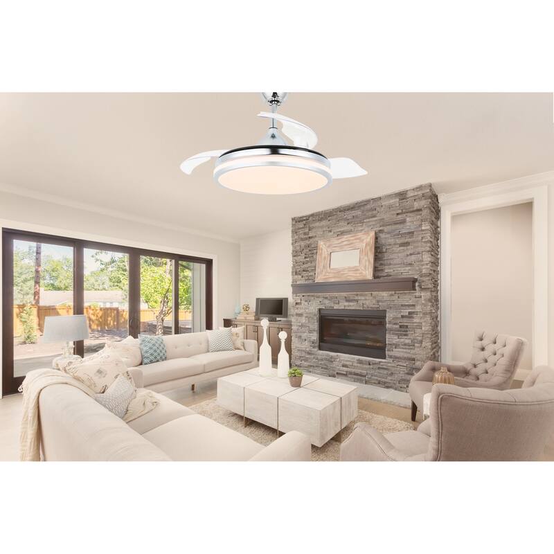 Oaks Aura 42 in. Light Memory Retractable Ceiling Fan with Light, 6-Speed Latest DC Technology Pendant Light