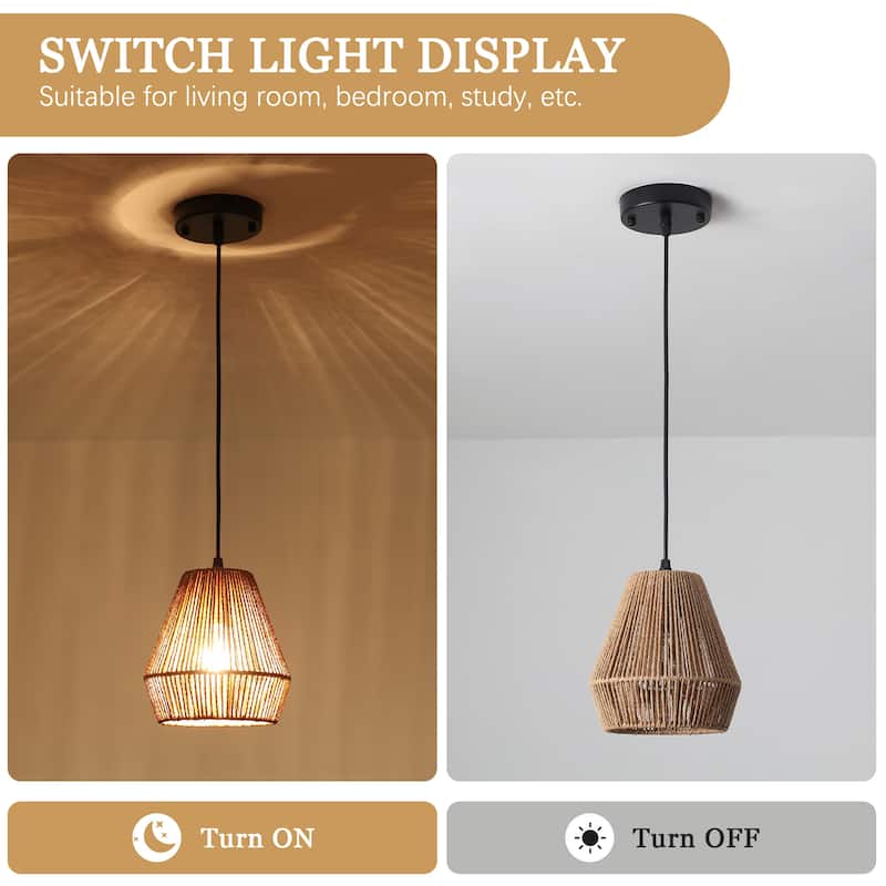 Boho Coastal 1-Light Hand-Woven Rattan Pendant Light for Kitchen Island Hallway (Set Of 2) - 7.28 in