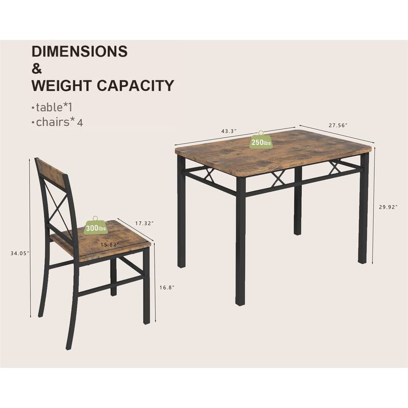 4-Piece Rustic Dining Table Set for 4