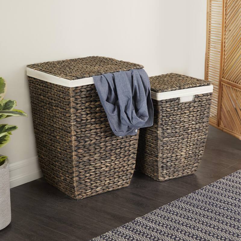 Seagrass Handmade Storage Basket with Liner and Matching Tops - Set of 2 Dark Brown - CosmoLiving by Cosmopolitan