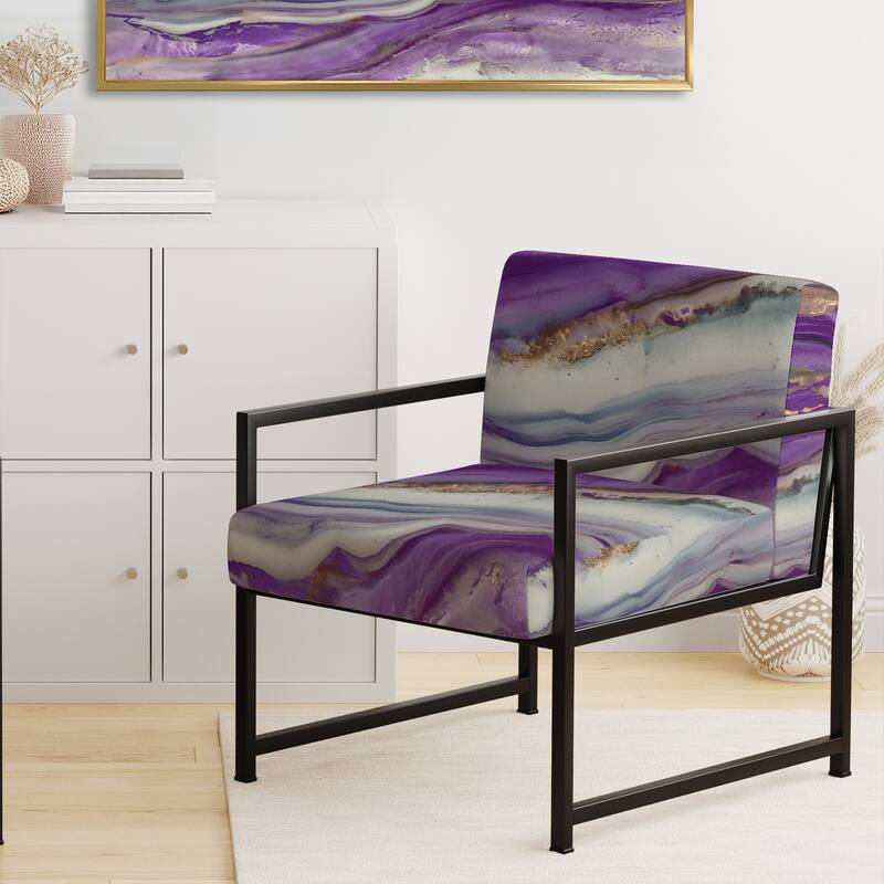 Designart "Coast Blue Sea Waves Watercolour" Upholstered Abstract Accent Chair - Modern Arm Chair For Bedroom