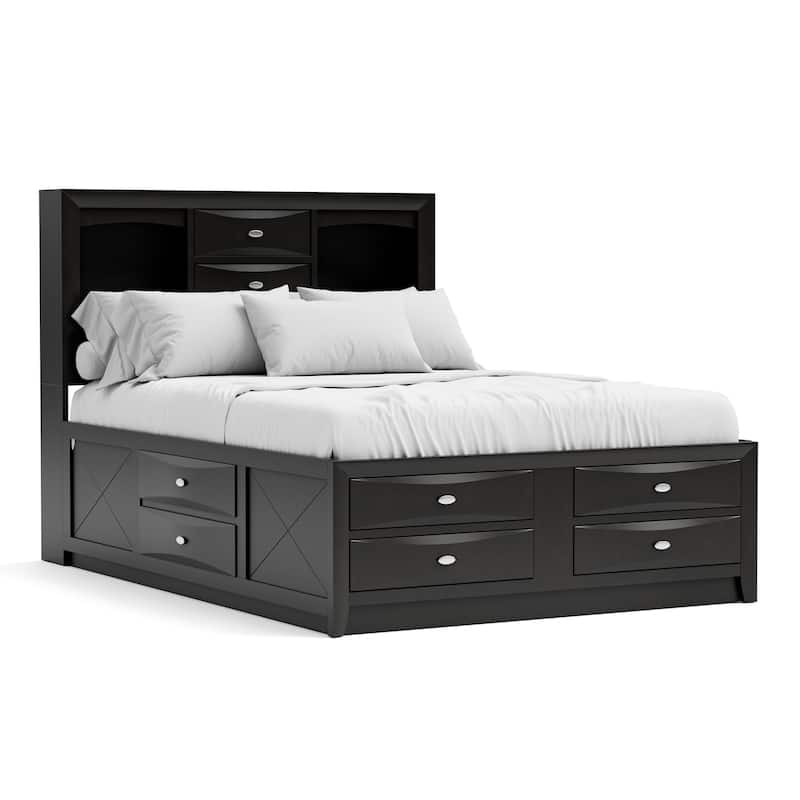 Furniture of America Brent 3-Piece Wood Platform Bedroom Set with Drawers and Bookcase Headboard