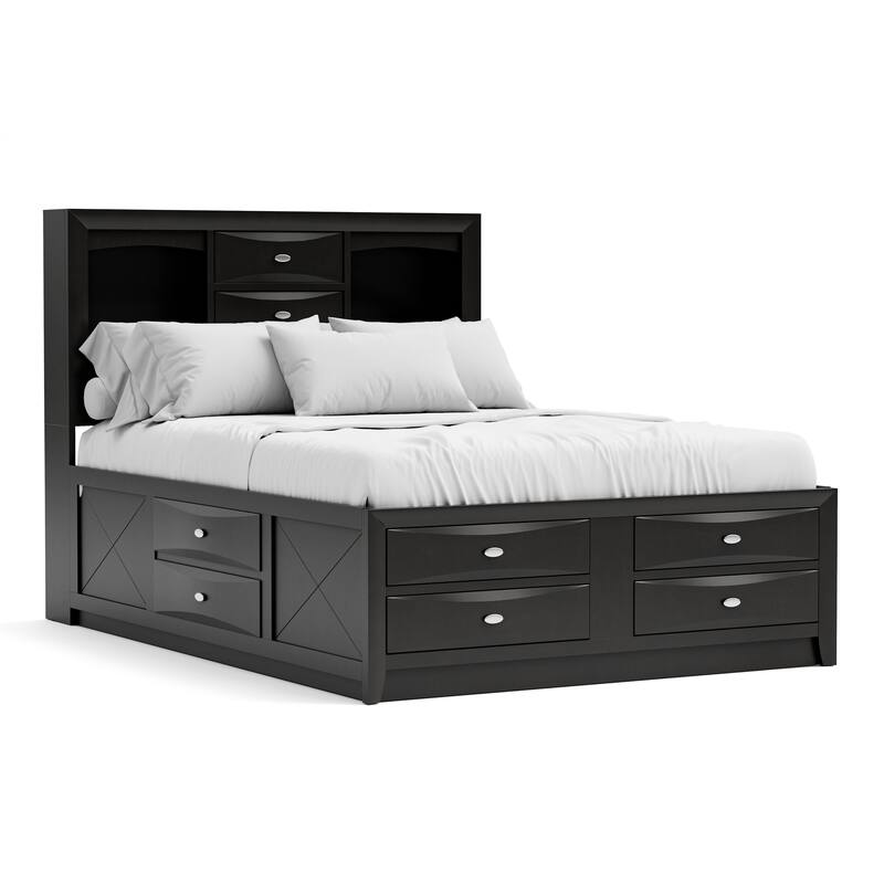 Furniture of America Brent 6-Piece Wood Platform Bedroom Set with Drawers and Bookcase Headboard