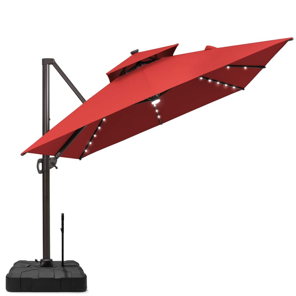 10X13 FT Outdoor Cantilever Patio Aluminum Umbrella Solar LED Light with Rod Base