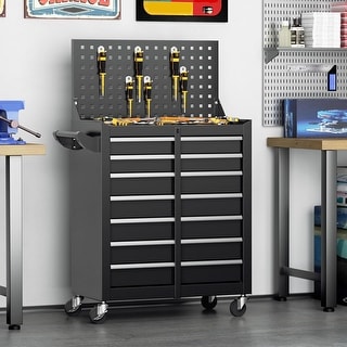 7-Drawer Metal Rolling Tool Cabinet with Pegboard and Hooks, Detachable Top Tool Cart with Liner for Garage, Workshop, Warehouse