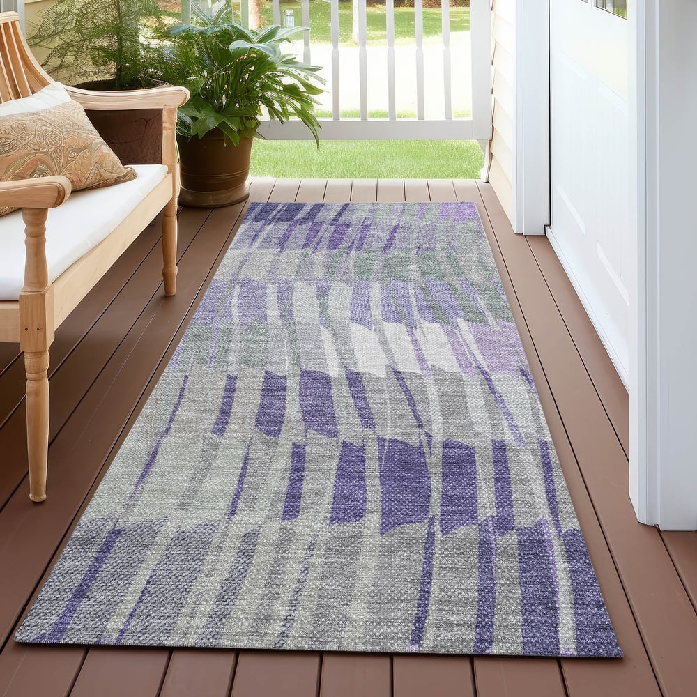 Machine Washable Indoor/ Outdoor Casual Stripe Chantille Rug