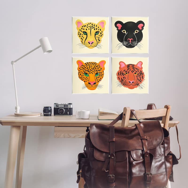 Stupell Modern Jungle Wildlife Faces Wall Plaque Art Design By Carrie Cantwell (Set of 4)
