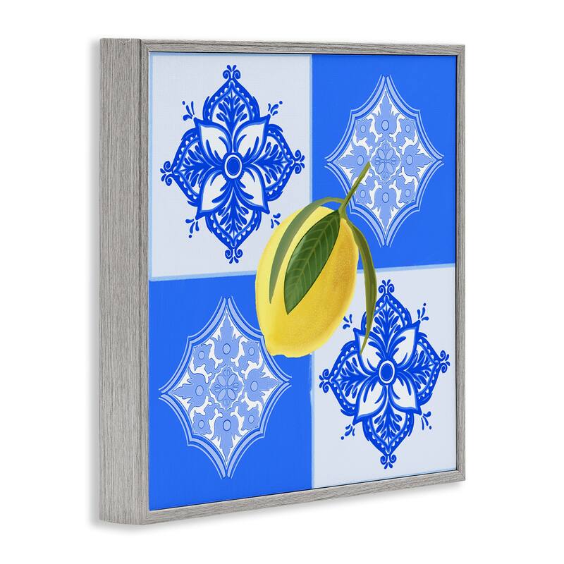Stupell Lemon over Geometric Tiles Framed Giclee Art Design By Ashley Singleton