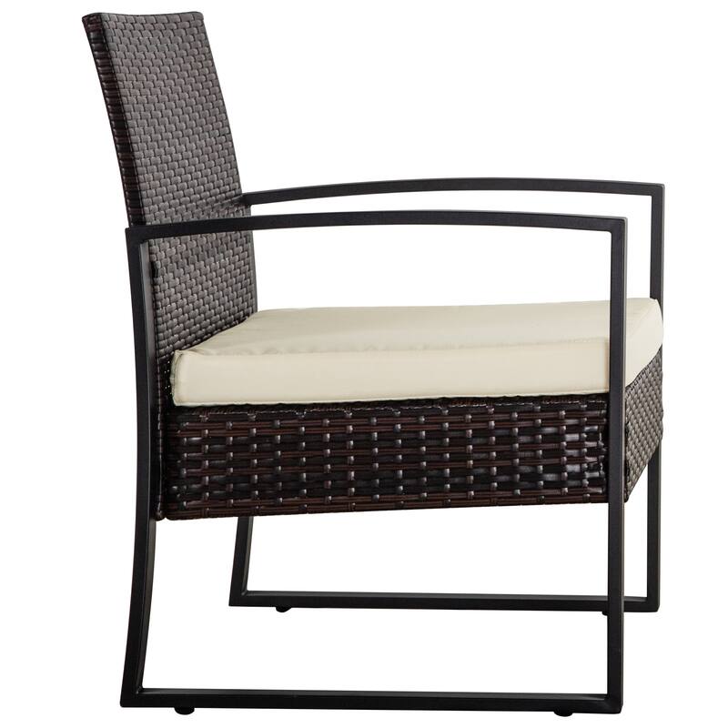 3-Pieces Wicker Patio Conversation Set Outdoor Chairs with Cushions