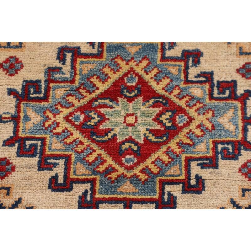 Geometric Kazak Rug Handmade Wool Carpet - 2'10" x 4'3"