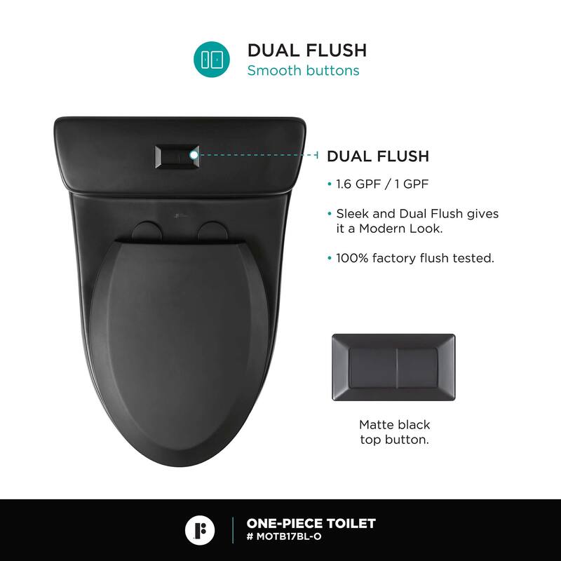Fine Fixtures Dual-Flush One-Piece Toilet With High-Efficiency Flush, 12" Rough-in, Elongated bowl