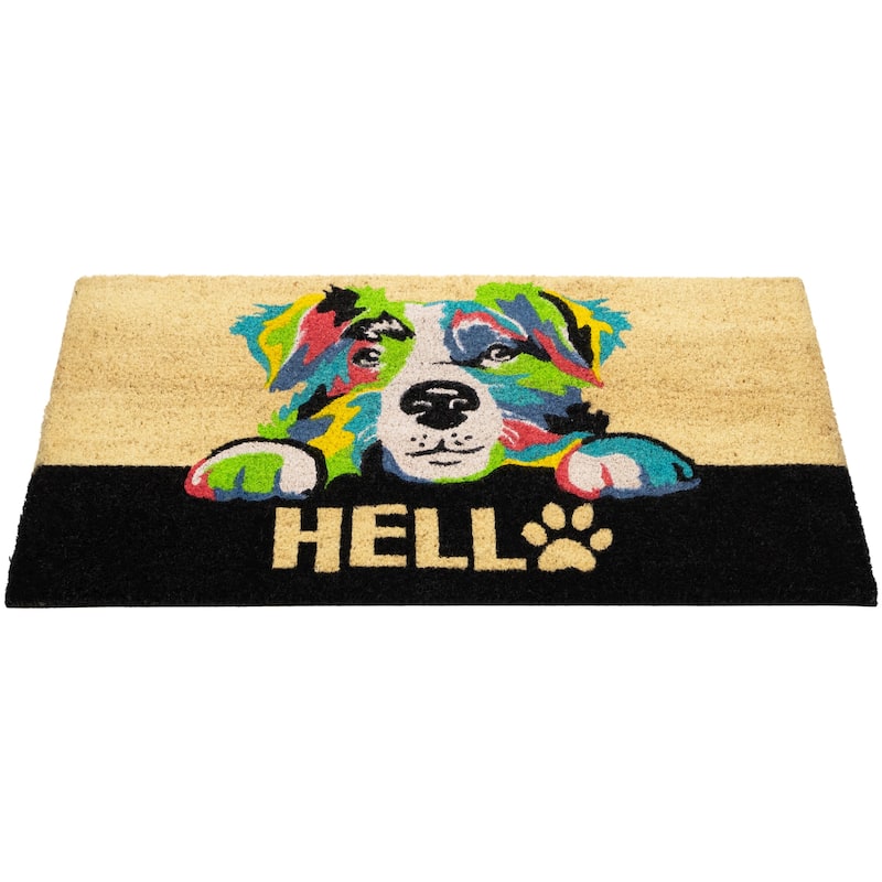 Ivory and Black "Hello" Multicolor Dog Outdoor Coir Doormat 18" x 30" - 18