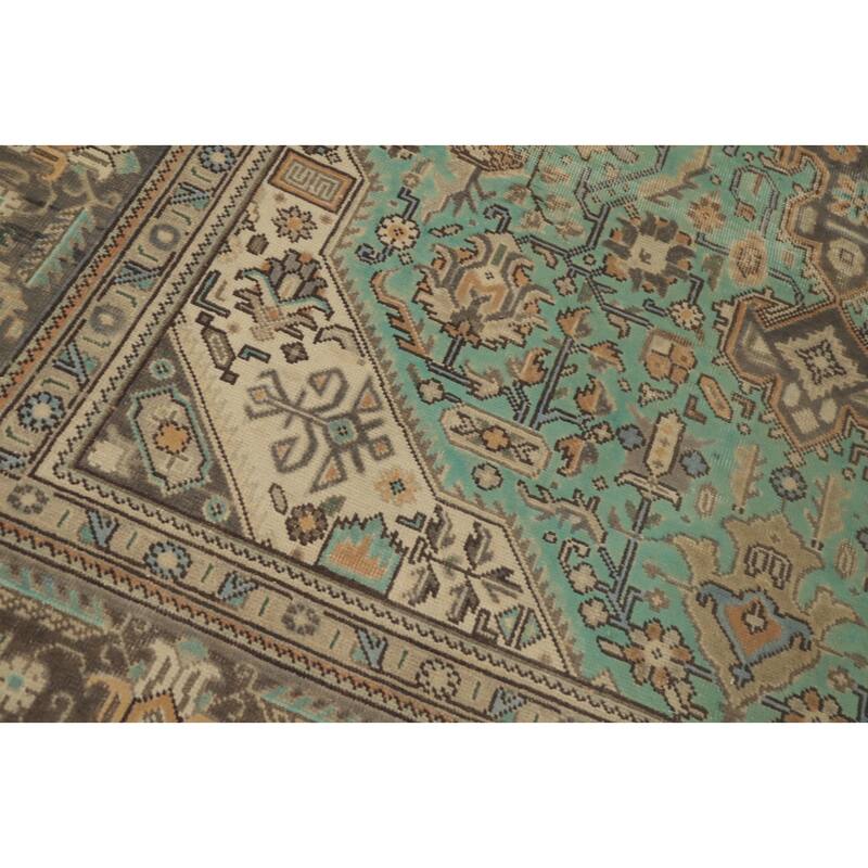 Hand Knotted Oriental 100% Wool Carpet Traditional Medallion Green Tabriz Area Rug - 11' 1'' X 7' 10''