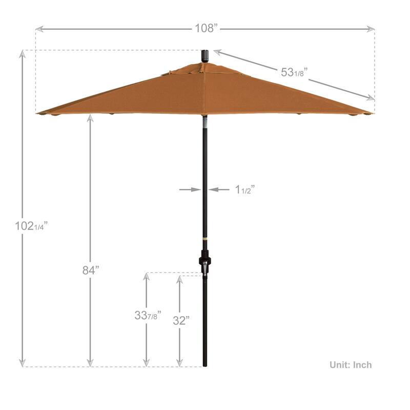 California Umbrella 9' Rd Golden State Series Patio Umbrella Bronze Aluminum Frame Crank Lift Collar Tilt Sunbrella