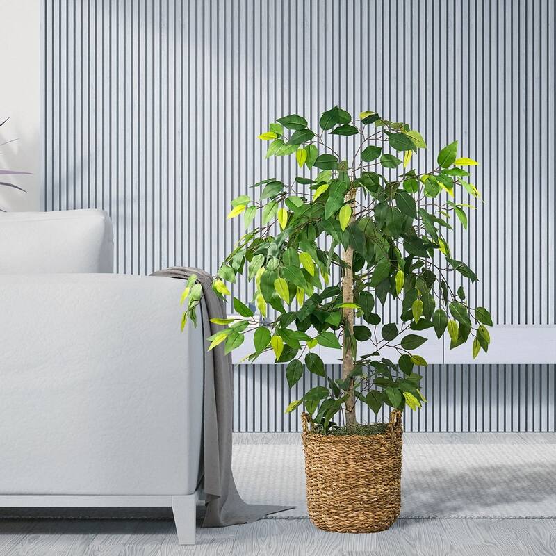 4-Foot Artificial Ficus Tree in Handled Basket