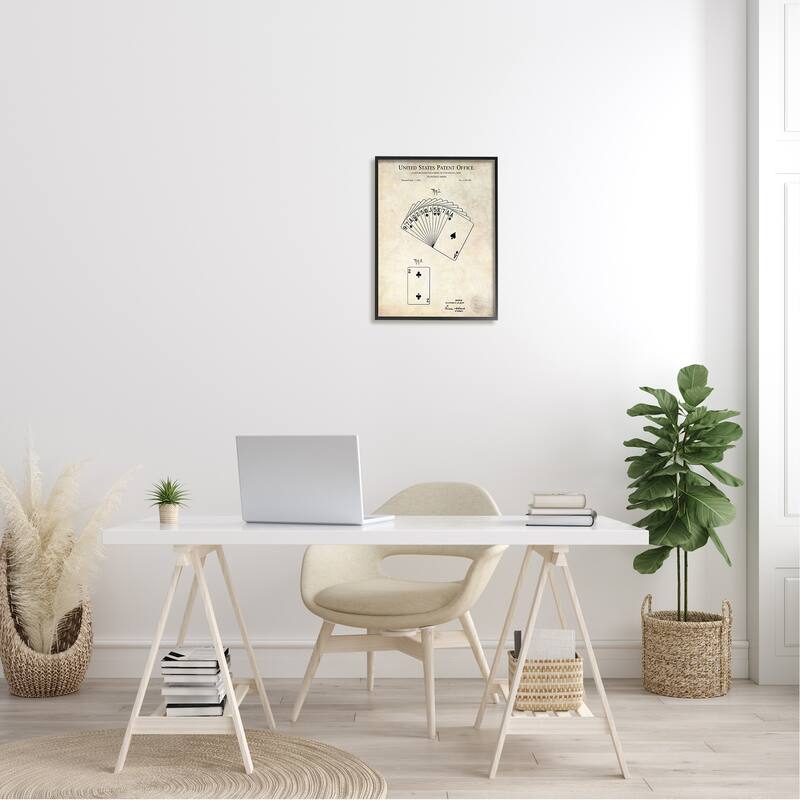 Stupell Vintage Playing Cards Patent Diagram Blueprint Text Framed Wall Art - Beige