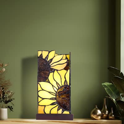 Sunny River of Goods Bronze Polyresin and Glass Rectangle Shade 9.75-Inch Accent Lamp - 5.5" x 5.5" x 9.75"