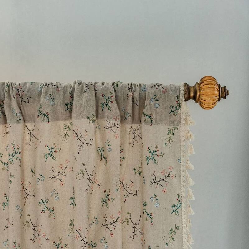 Boho Curtains, 63 inch Length 2 Panels Set Cotton Linen Semi Blackout Farmhouse Window Curtains with Tassel & Rod Pocket