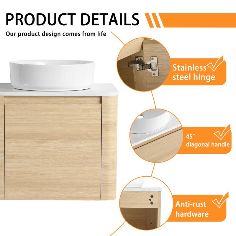 Bathroom Vanity With Sink In 24/30 Inch, Floating Bathroom Vanity With Soft Close Door