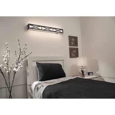 Scott 3-feet ADA Distressed Grey LED Overbed Fixture, White Acrylic Shade